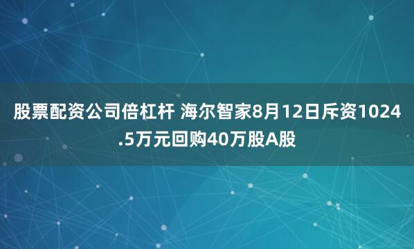 股票配资公司倍杠杆 海尔智家8月12日斥资1024.5万元回购40万股A股